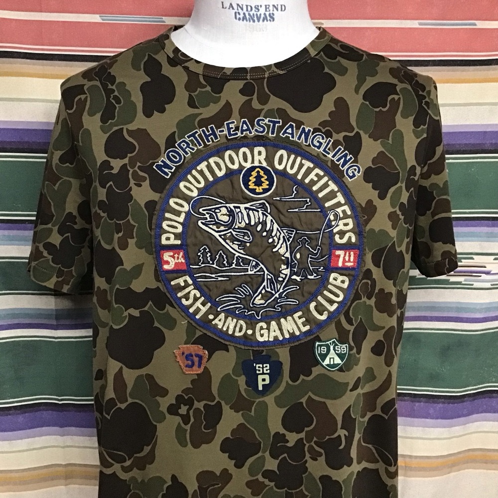 EUC Polo Ralph Lauren camo sportsmen patch tee shirt sz L